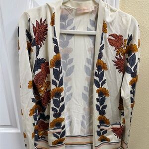 Tory Burch Cream and Gray Floral Cardigan